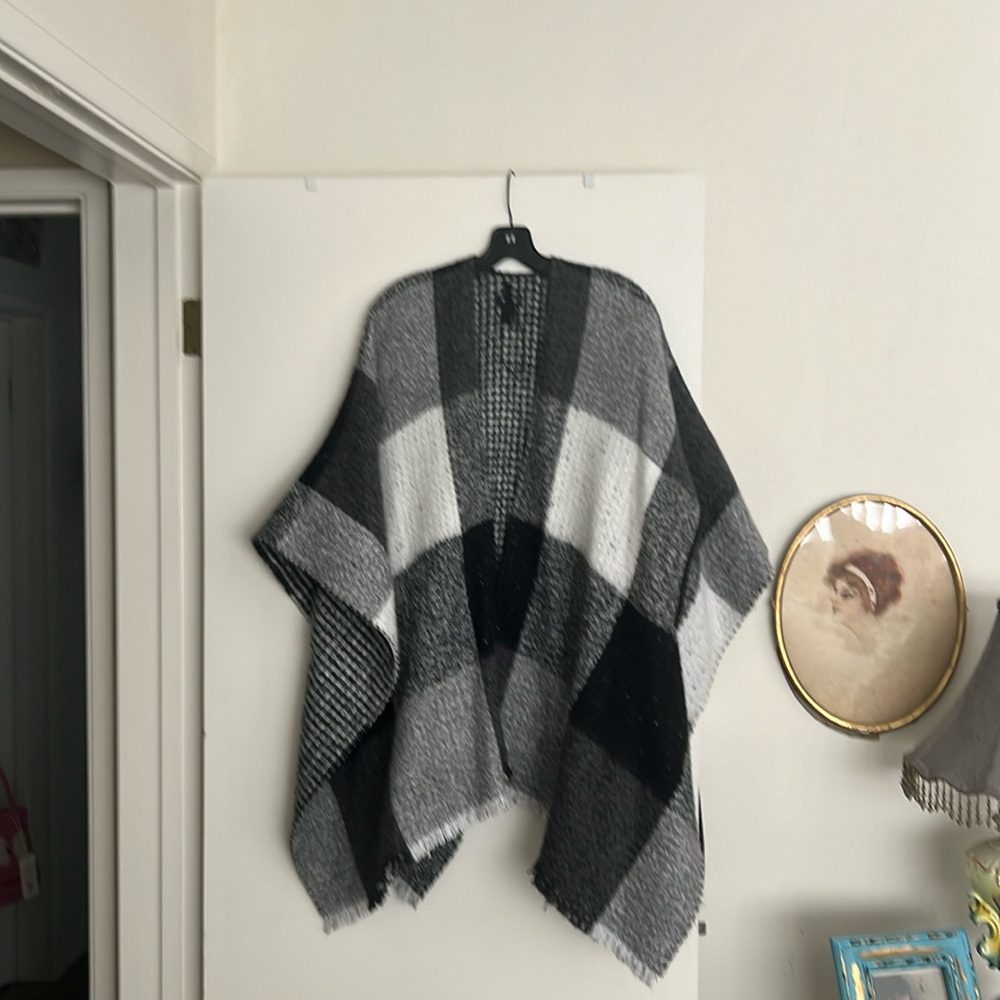 Plaid reversible pancho worn once